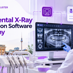 Best Dental X-Ray Integration Software in Germany for modern dental clinics, featuring Health Cluster branding and digital dental imaging.