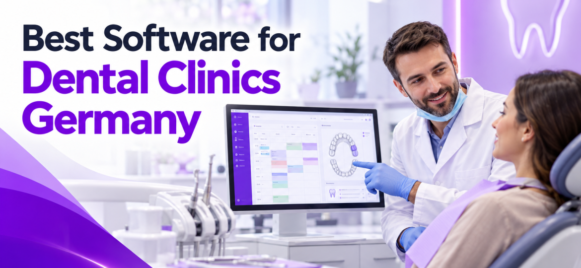 Best software for dental clinics in Germany, featuring digital dental management software in a modern dental clinic.